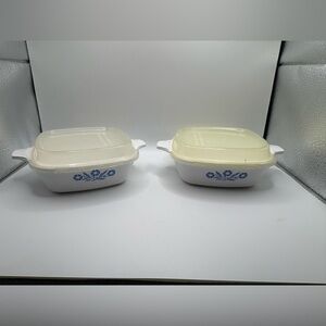 Vintage CorningWare Blue Cornflower P-41 Petite Pans Set of 2 w/ Lids USA